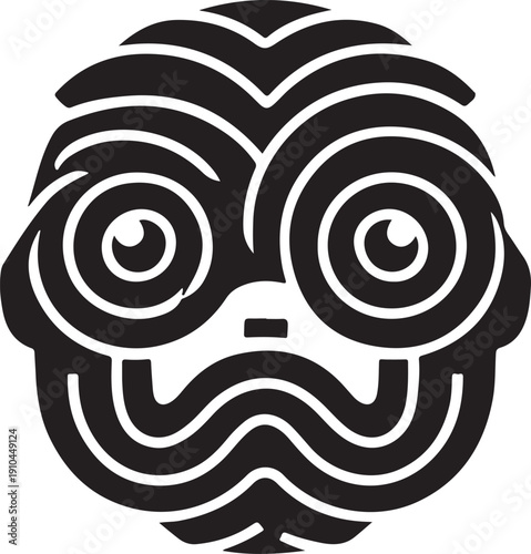 Ancient stylized mask with exaggerated facial features and intricate patterns Vector, illustration