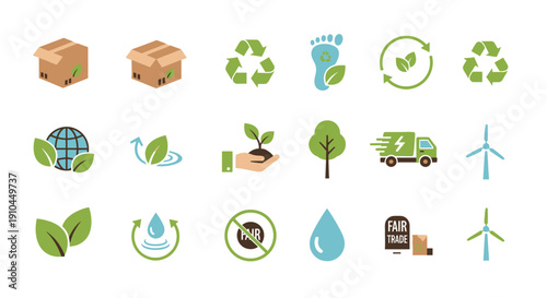 Eco friendly icons for sustainability and green living.