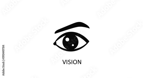 Stylized black eye and eyebrow illustration with the word vision below