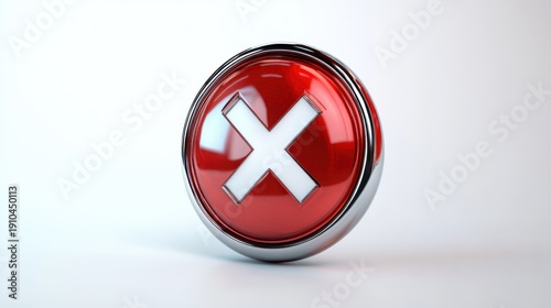 Free Download shiny red circular metallic button with white cross symbol conveying alert and cancellation on a clean white surface - GFXLoad
