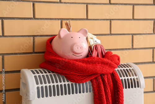 Piggy bank with money and w...