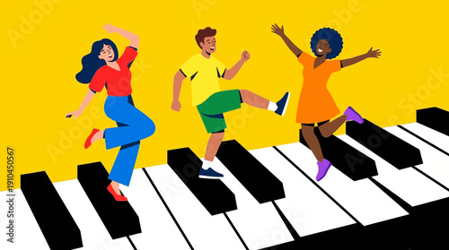 Children Playing Joyfully on Musical Piano Keys