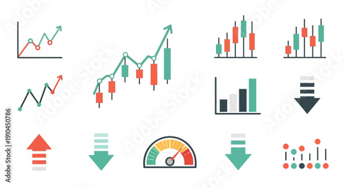 Financial stock market charts and graphs icons.