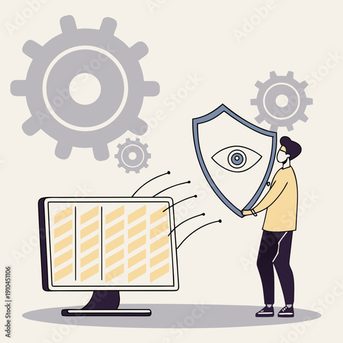 Abstract concept of privacy-aware machine learning, symbolized by interconnected nodes and a lock icon.