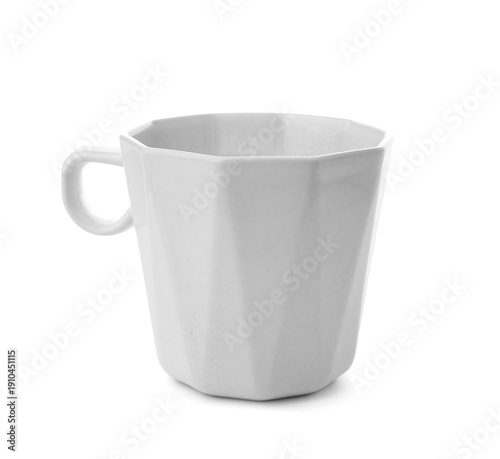 Empty ceramic mug on white ...