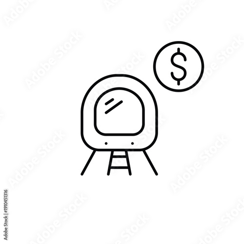 Subway train and dollar. Public transport cost, subway fare payment, transit expense. Pixel perfect, editable stroke vector icon