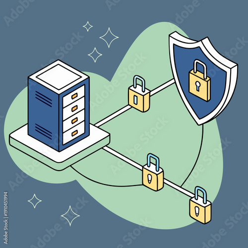 Secure data sharing protocol concept, illustrating encrypted information exchange and network security for confidential data transmission, abstract vector.