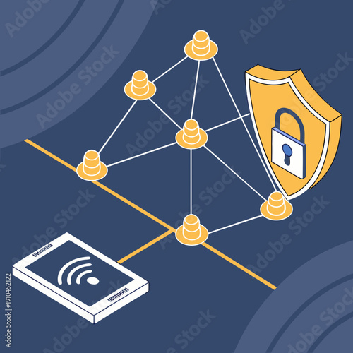 Secure socket communication abstractly depicted, emphasizing encrypted data flow and robust network security for safe internet connections and digital privacy.