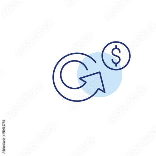 Renew and recycling arrow and dollar. Subscription refresh costs, billing cycle. Pixel perfect, editable stroke vector icon