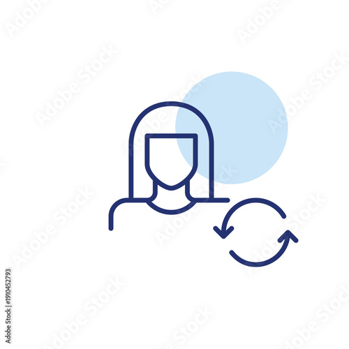 Woman avatar and renew arrows. Account refresh, profile update. Pixel perfect, editable stroke vector icon