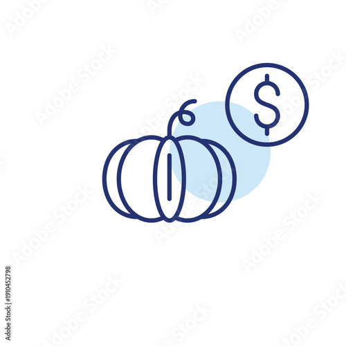 Pumpkin and dollar. Farmer market, seasonal vegetables fresh groceries shopping. Pixel perfect, editable stroke vector icon