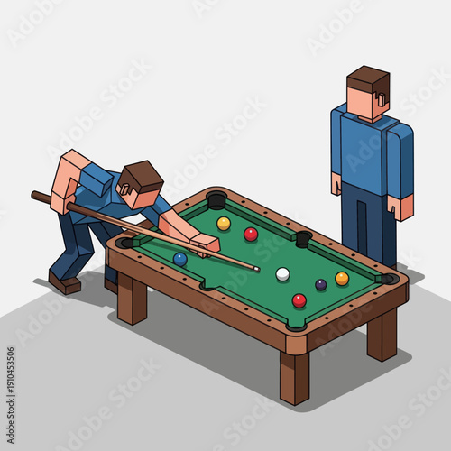 Man Playing Pool with Cue Stick.