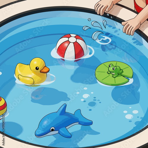 Rubber Duck and Toys in Water.