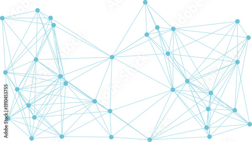 A network of interconnected nodes and lines on a white background