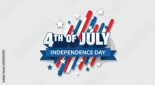 4th of July Independence Day banner or poster with red, white, and blue fireworks and stars, vector illustration for website or social media