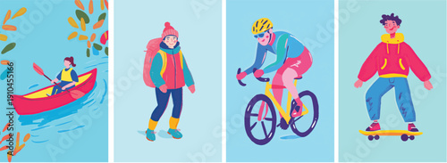 Set of fun hand drawn style outdoor sports vector design elements