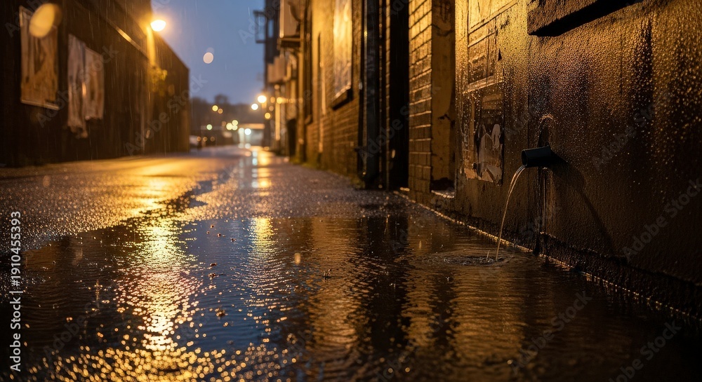 Fototapeta premium Rainy Night Street With Reflections In The City