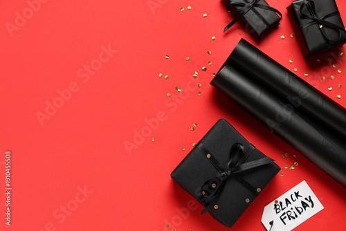 Gift boxes with paper tag a...