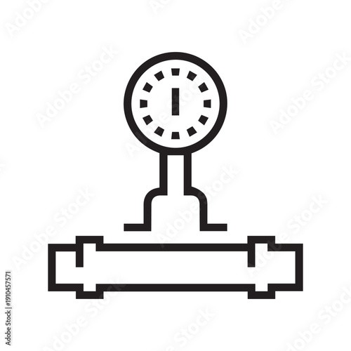 Pressure gauge vector icon. Also called manometer meter. Industrial measuring equipment tool for measurement pressure of water, air, steam and oil gas fuel in pipe or pipeline system. Editable stroke