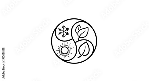 Simple Yin Yang Symbol with Seasonal Elements.