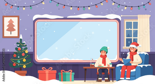 Cozy Christmas scene with two people indoors celebrating