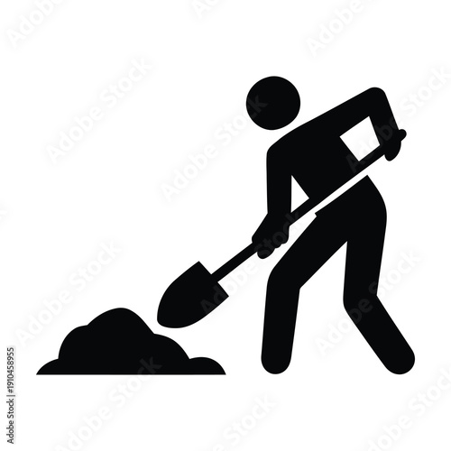 Man digging with shovel outdoors in daytime simple icon icon