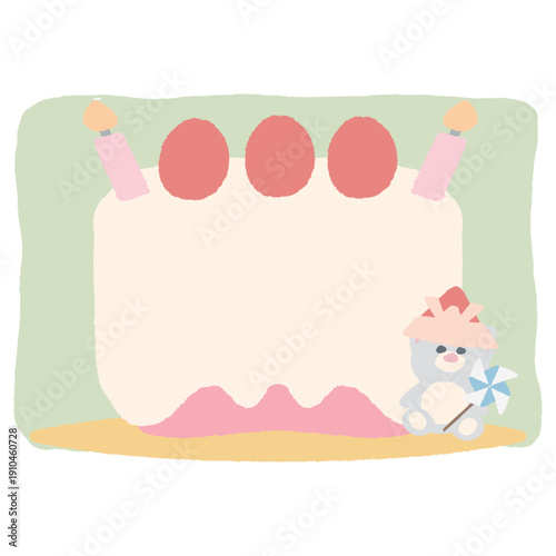 そのまま使える誕生日おたよりフレーム｜5月・文字なし書き込みできるケーキイラスト｜Birthday Letter Frame May