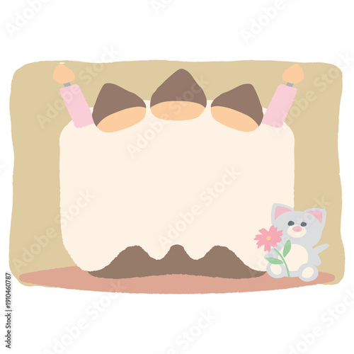 そのまま使える誕生日おたよりフレーム9月｜文字なし・書き込みできるケーキイラスト｜Birthday Message Frame September