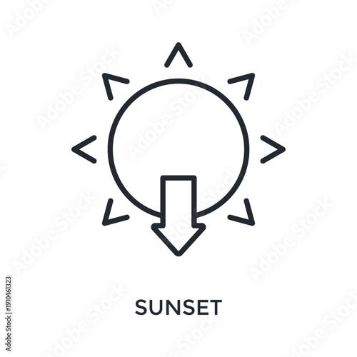 Sunset Icon Outline Style. Vector Illustration For Graphic Design