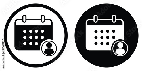 Personal calendar icon with a user profile symbol. Vector design for individual schedules, birthday reminders, employee shifts, or personalized event management tools.
