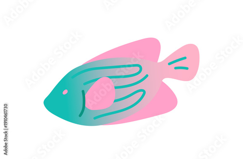 Abstract sea fish is swimming underwater. Undersea animal with fins. Tropical sealife. Exotic fauna of coral reef. Wildlife of the ocean. Flat isolated vector illustration on white background