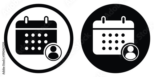 Personal calendar icon with a user profile symbol. Vector design for individual schedules, birthday reminders, employee shifts, or personalized event management tools.