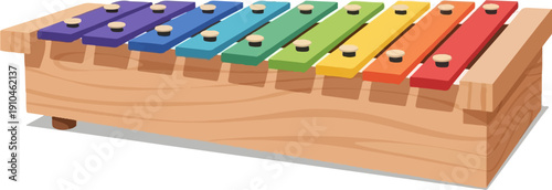 Colorful wooden xylophone with eight rainbow-colored bars and light brown frame