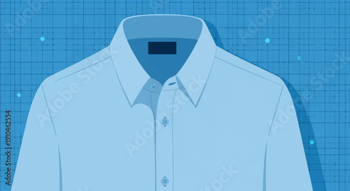 Close-up illustration of a light blue collared shirt against a blue grid