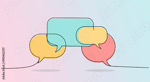 Colorful speech bubbles layered and overlapping on a soft gradient background