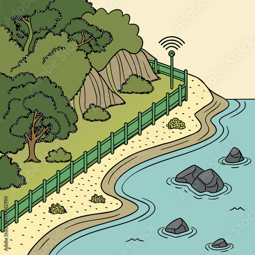Smart coastal protection technology, featuring advanced environmental monitoring systems for safeguarding shorelines.