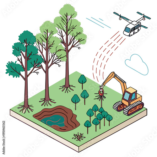 Smart ecosystem restoration technology with green innovation and sustainability vector illustration