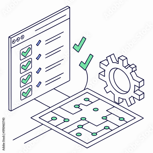 Software testing automation represented by checkmarks and quality assurance vector illustration
