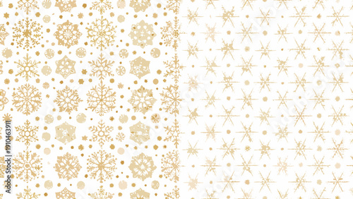 Golden snowflakes pattern on a white background seamless texture