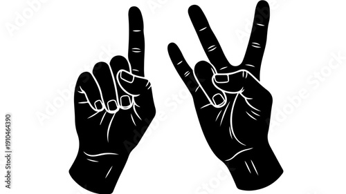 Two Hands Showing Numbers One and Two Gestures.