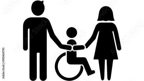 Family with child in wheelchair symbol.