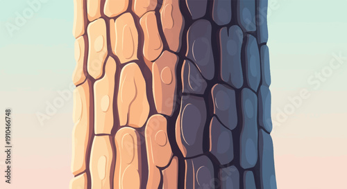 Close-up pixel art of a textured tree trunk with warm light hitting one side