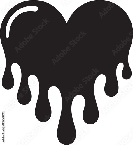 Minimalist black heart icon with dripping liquid effect