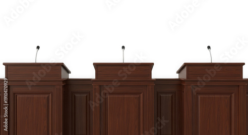 Wallpaper Mural Classic dark wood courtroom judge bench with microphones isolated on transparent background Torontodigital.ca