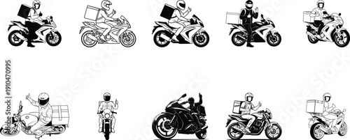Motorcycle riders in various poses and angles