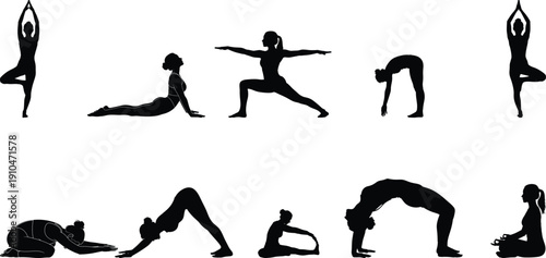 Yoga poses silhouette collection for fitness and wellness