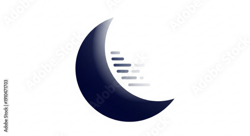 Dark blue crescent moon symbol with gradient effect and horizontal bars on white background representing technology and innovation