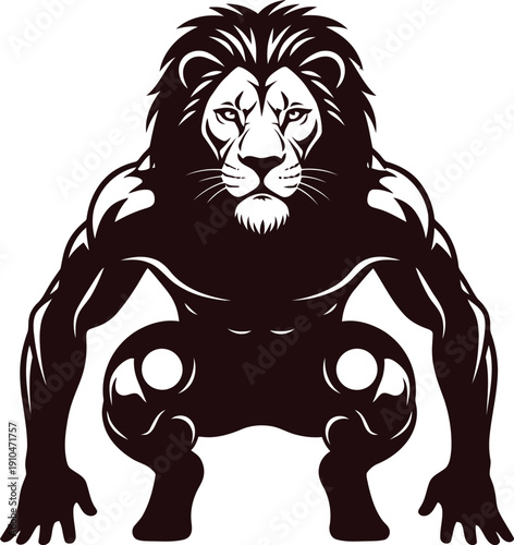 Muscular lion illustration with bulging biceps and powerful stance