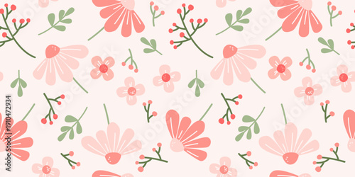 Romantic floral seamless pattern with pink coral flowers