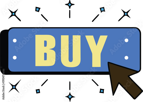 Pixel style glowing buy button with sparkles for ecommerce